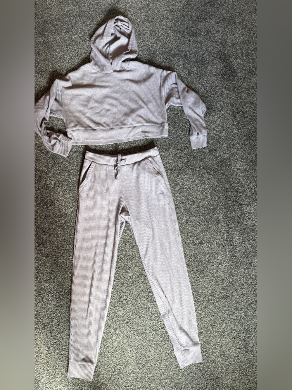 ALO Yoga Muse Ribbed Hoodie and Joggers in Steel Grey Heather